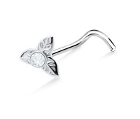 Stone Placed Leaves Silver Curved Nose Stud NSKB-671